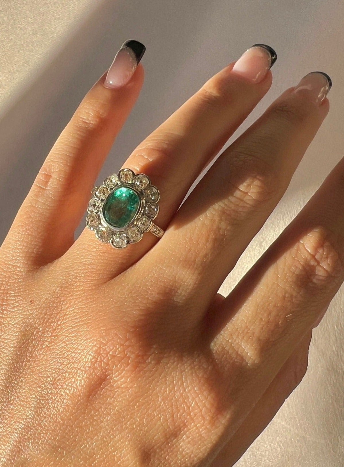 Antique Emerald Diamond Old Mine Ring 2.95 CTW