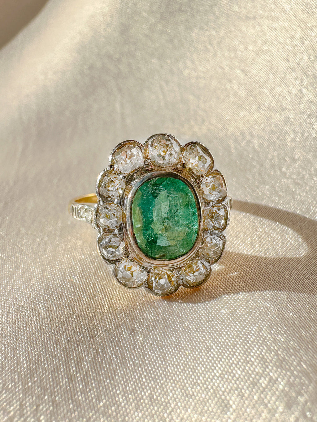 Antique Emerald Diamond Old Mine Ring 2.95 CTW