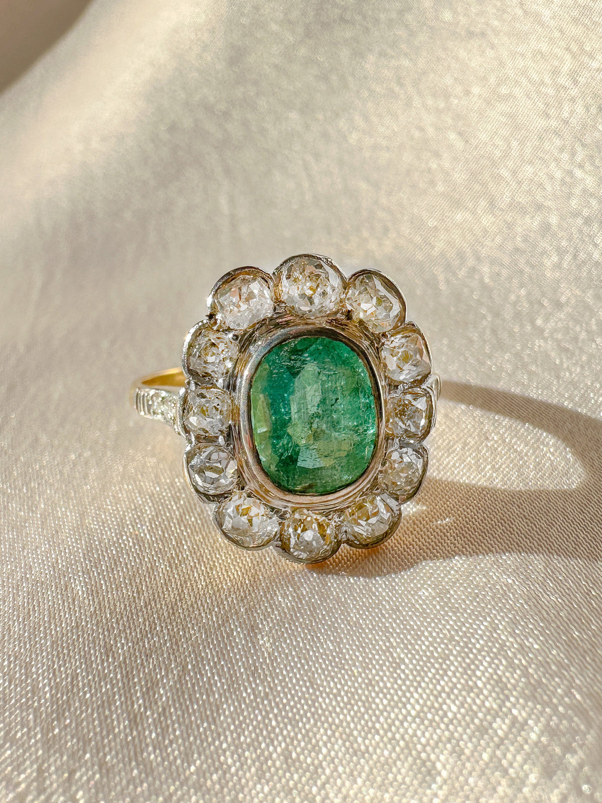 Antique Emerald Diamond Old Mine Ring 2.95 CTW