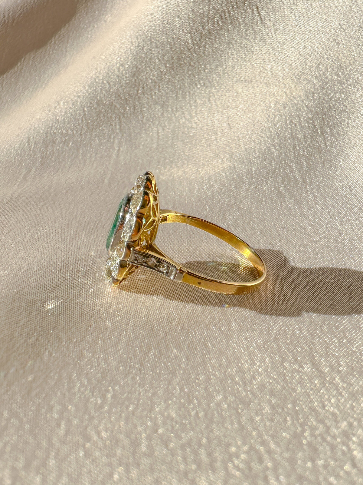 Antique Emerald Diamond Old Mine Ring 2.95 CTW
