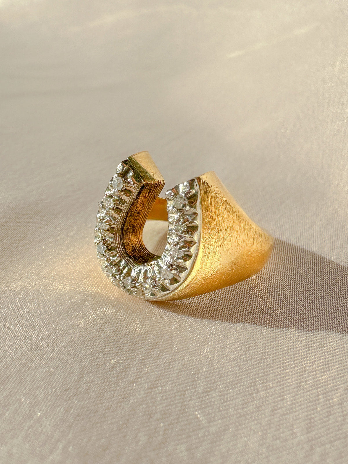 Vintage Diamond Brushed Horseshoe Ring