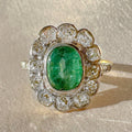 Antique Emerald Diamond Old Mine Ring 2.95 CTW