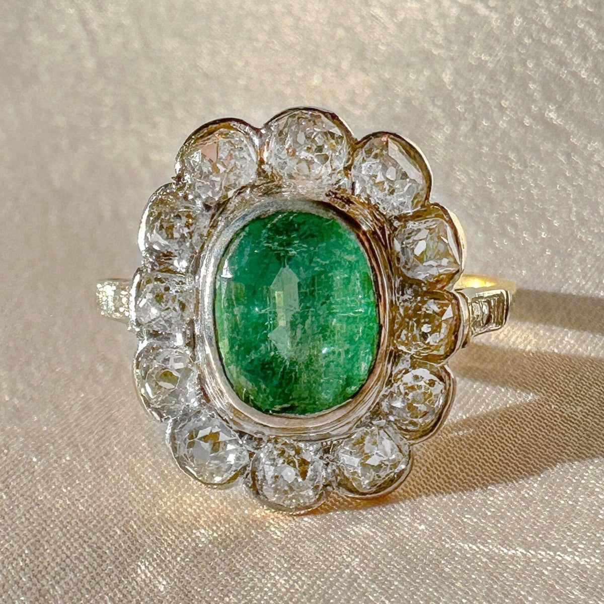 Antique Emerald Diamond Old Mine Ring 2.95 CTW