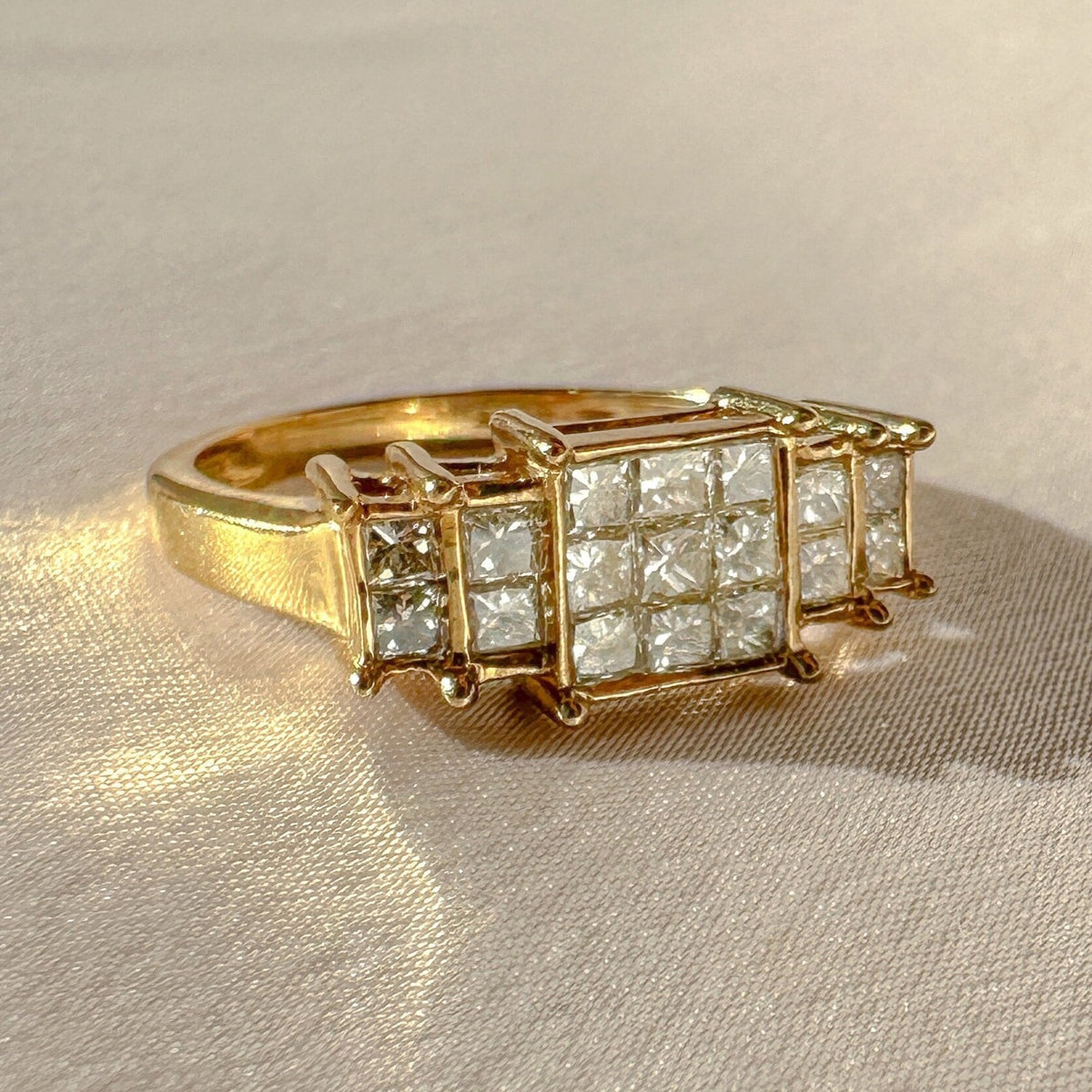 Vintage Princess Diamond Half Eternity Ring 1988 1.36 CTW