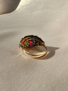 Vintage Emerald Sapphire Ruby Bombe Ring