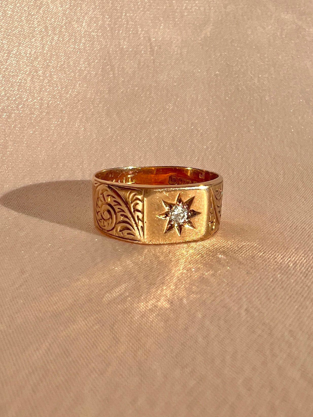 Antique Diamond Solitaire Starburst Filigree Ring 1916