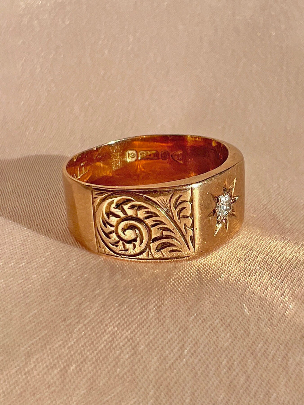 Antique Diamond Solitaire Starburst Filigree Ring 1916