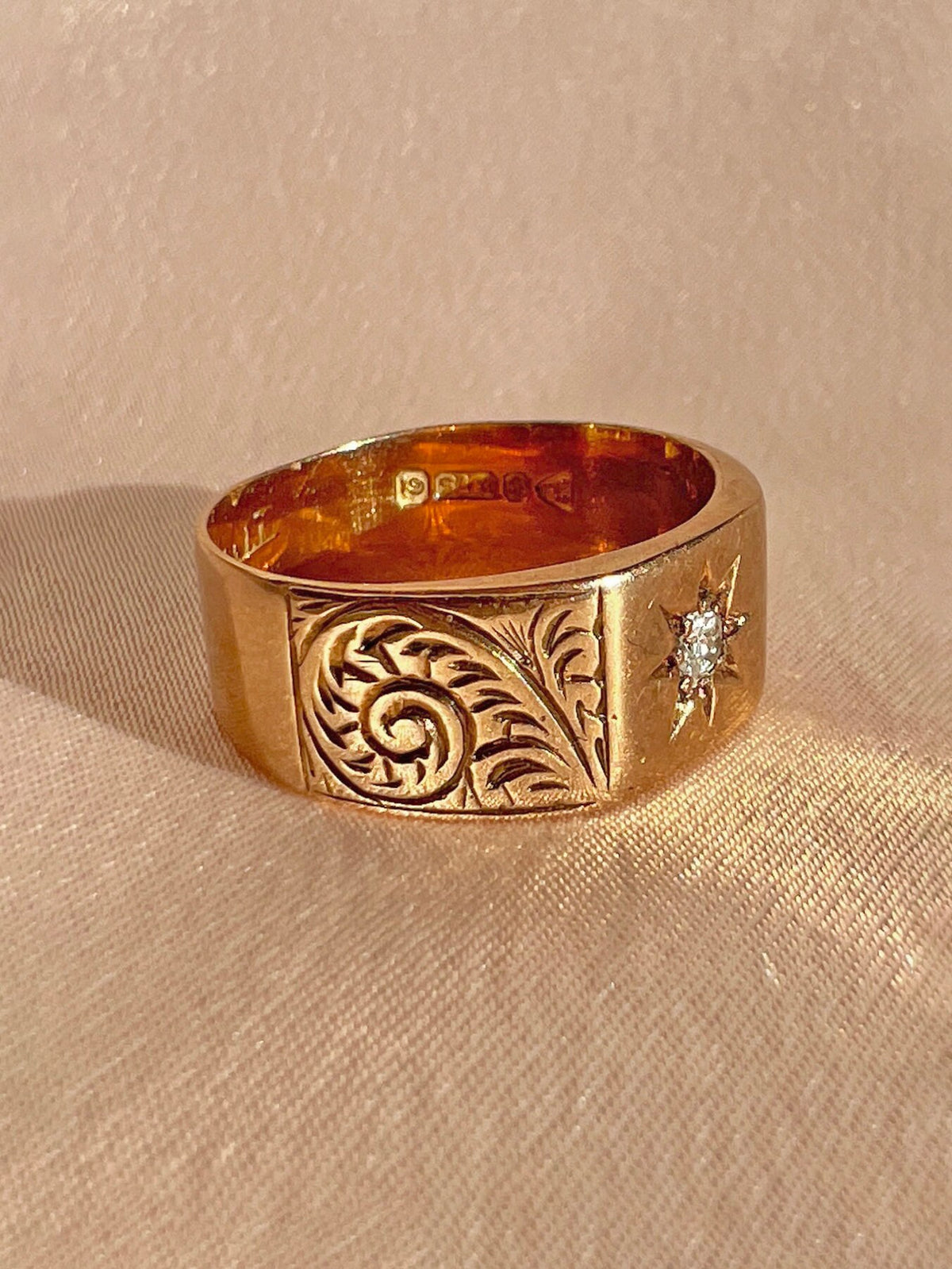 Antique Diamond Solitaire Starburst Filigree Ring 1916