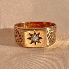 Load image into Gallery viewer, Antique Diamond Solitaire Starburst Filigree Ring 1916
