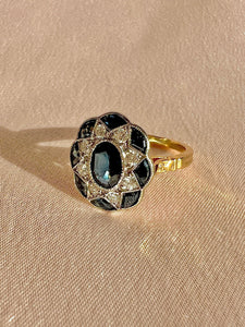 Antique Sapphire Diamond French Starburst Deco Ring