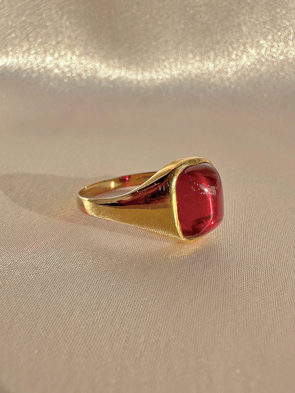 Antique Synth Ruby Cabochon Signet Ring