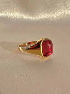 Antique Synth Ruby Cabochon Signet Ring