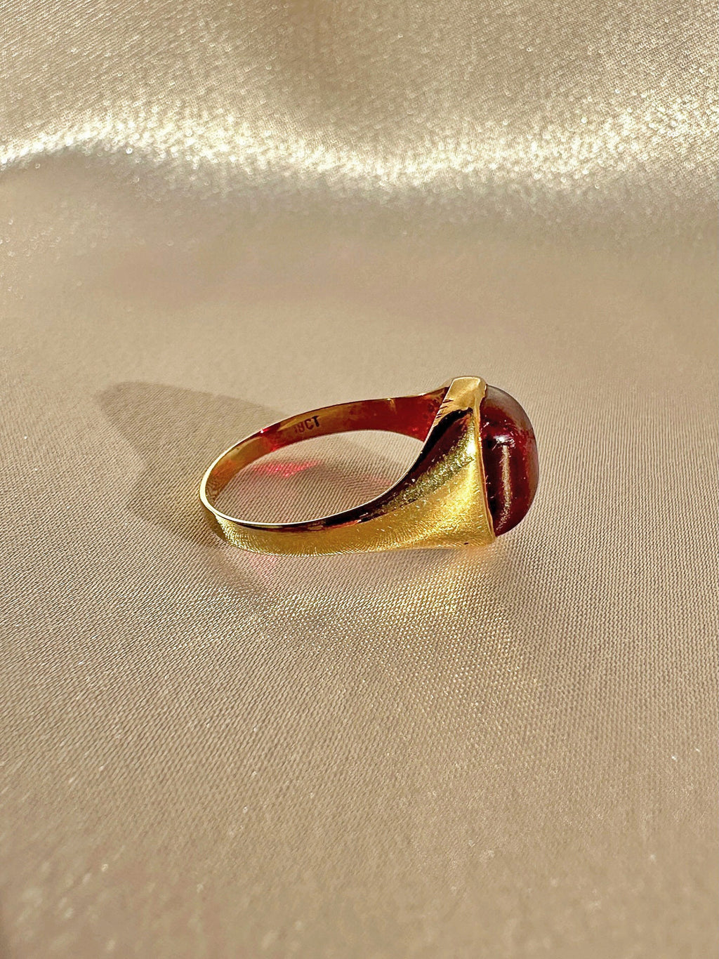 Antique Synth Ruby Cabochon Signet Ring