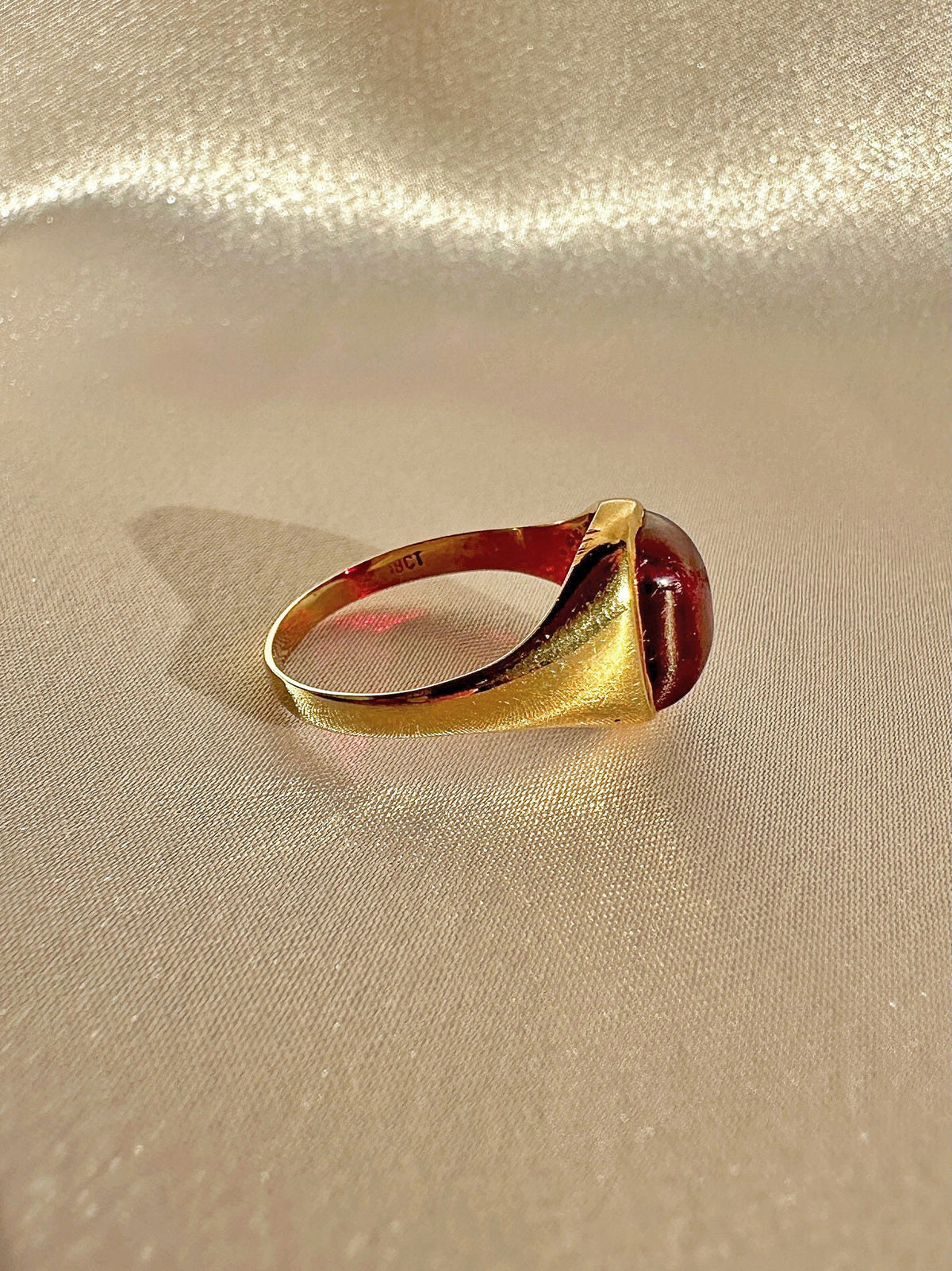 Antique Synth Ruby Cabochon Signet Ring