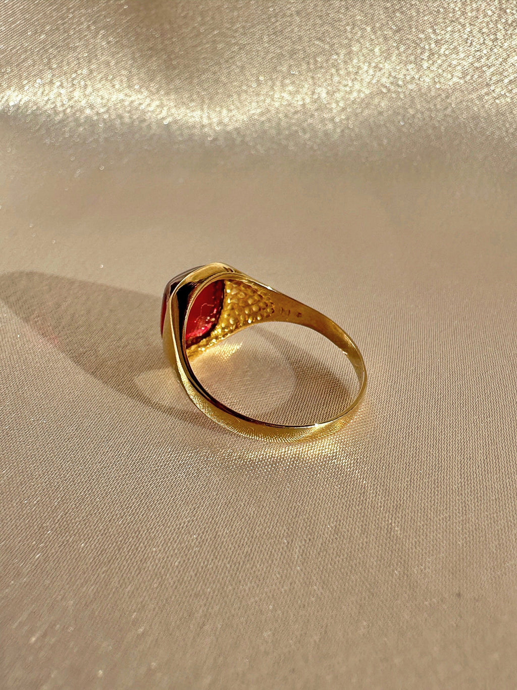 Antique Synth Ruby Cabochon Signet Ring