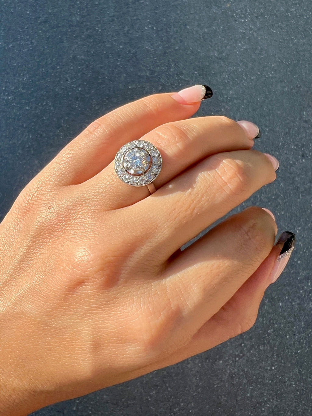 Antique French Diamond Halo Transitional Ring 1930s