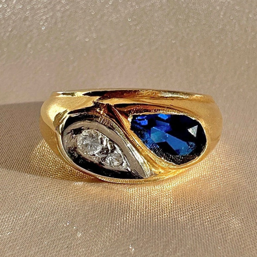 Vintage Sapphire Diamond Pear Soprano Ring