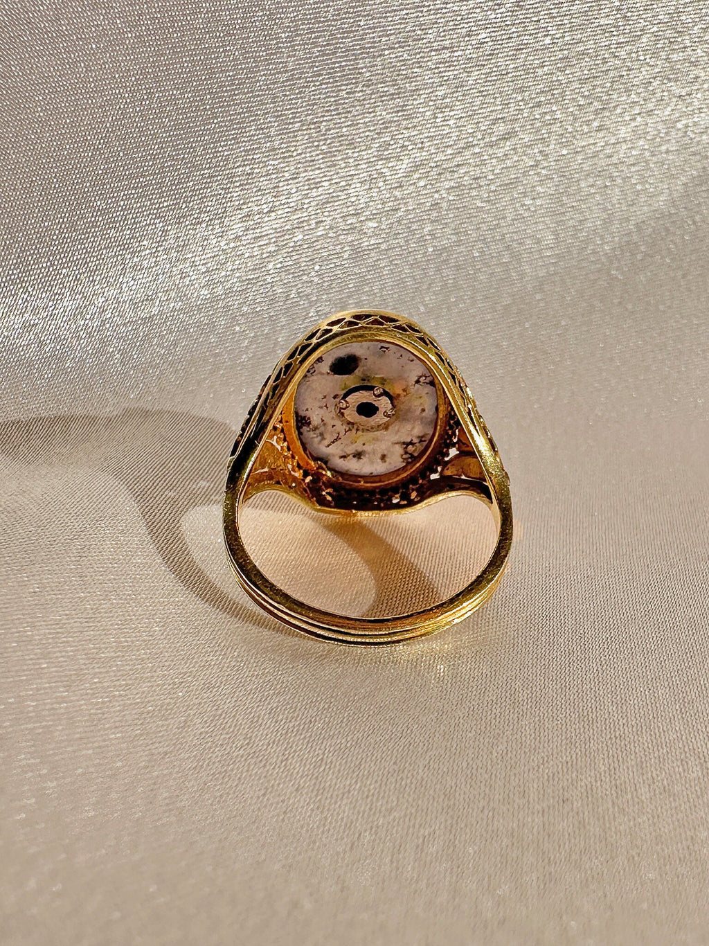 Antique Diamond Moss Agate Flower Cabochon Ring