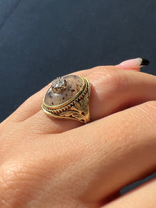 Antique Diamond Moss Agate Flower Cabochon Ring