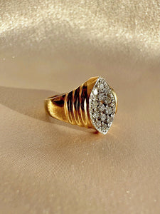 Vintage Diamond Ribbed Marquise Pave Ring