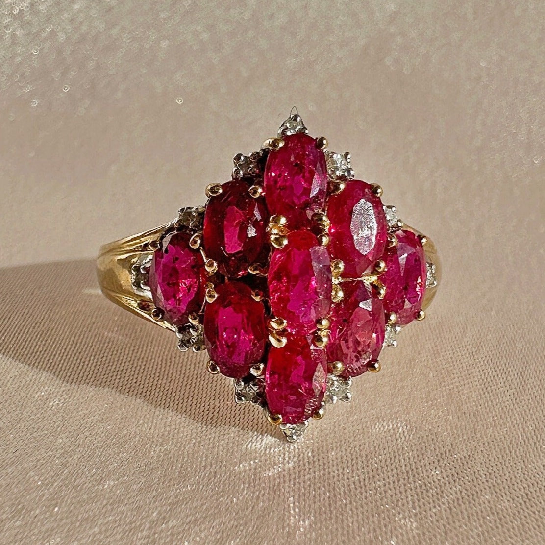 Vintage Ruby Diamond Oval Marquise Ring