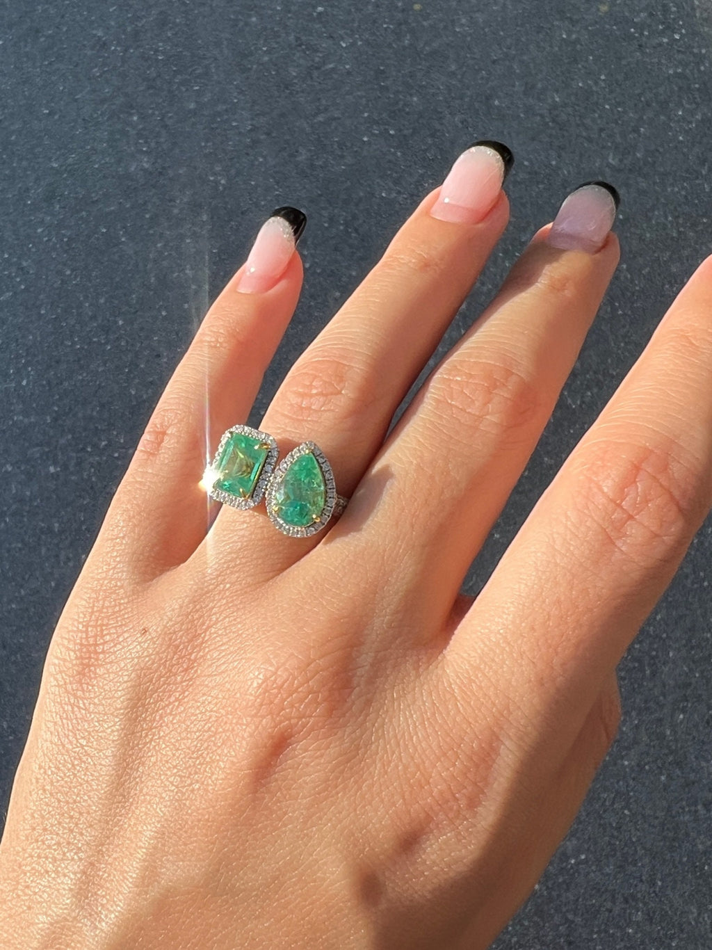 Emerald Diamond Toi et Moi Ring 3.50cts