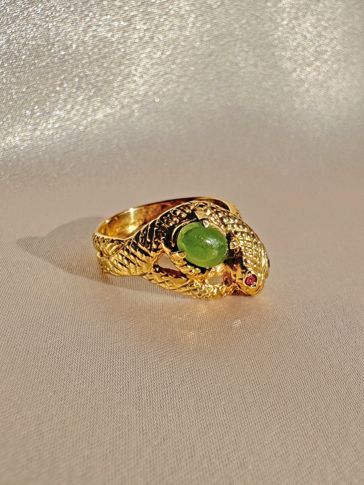 Vintage Ruby Jade Cabochon Serpent Ring