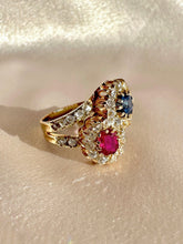 Load image into Gallery viewer, Antique Ruby Sapphire Diamond Toi et Moi Ring
