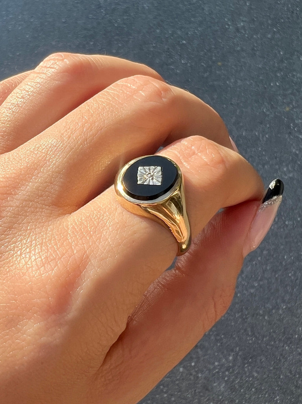 Vintage Onyx Diamond Oval Signet 1967