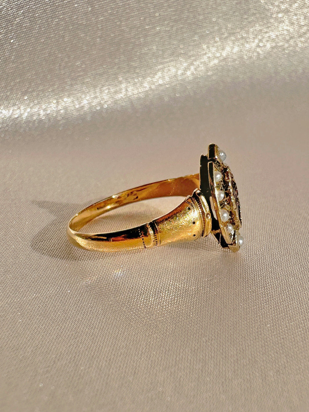 Antique Amethyst Pearl Navette Ring