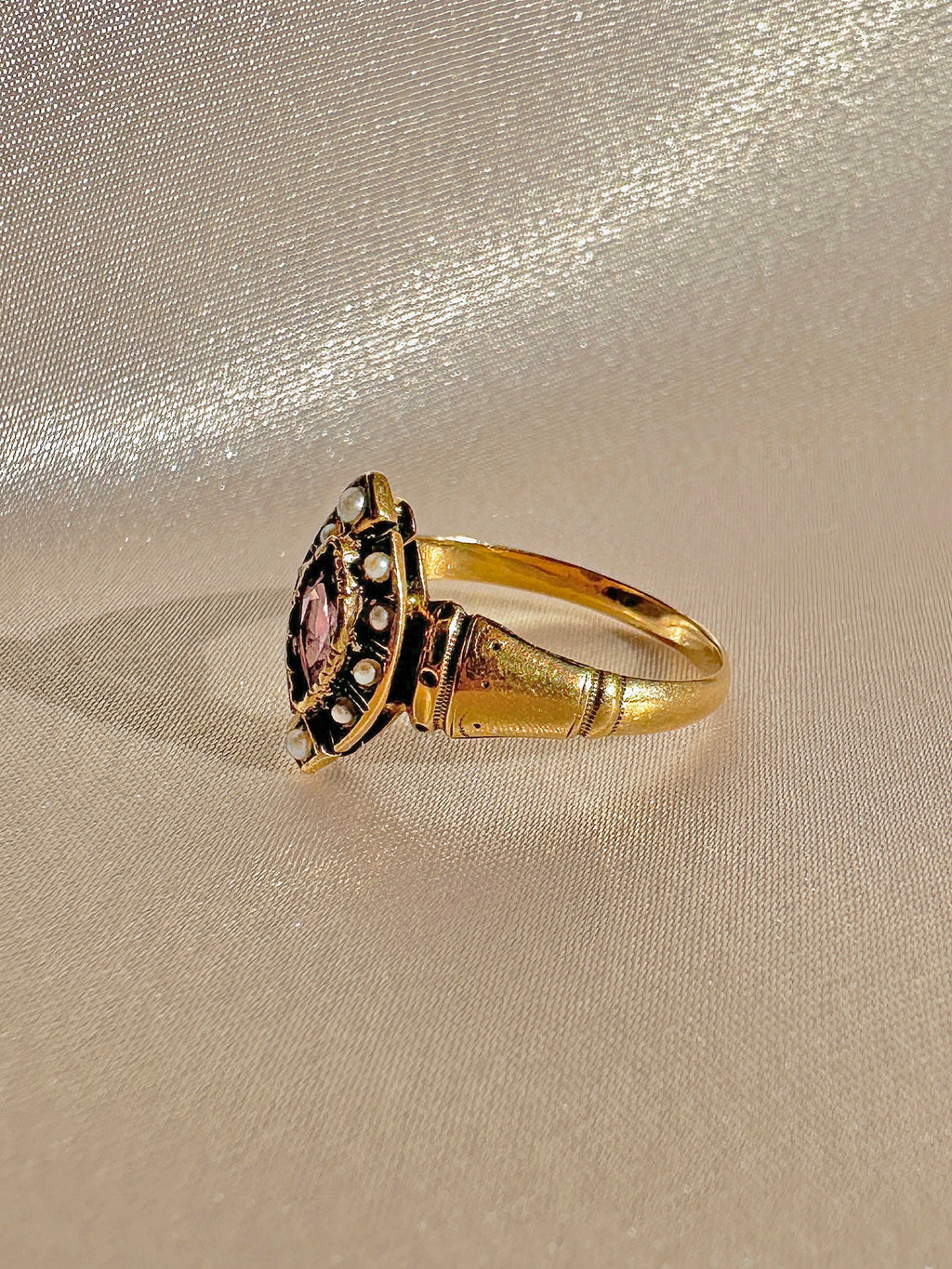 Antique Amethyst Pearl Navette Ring