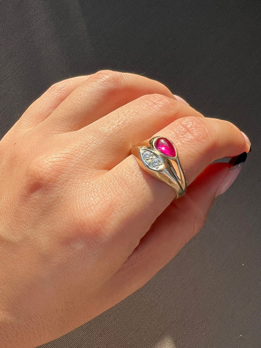 Vintage Ruby Diamond Double Soprano Ring