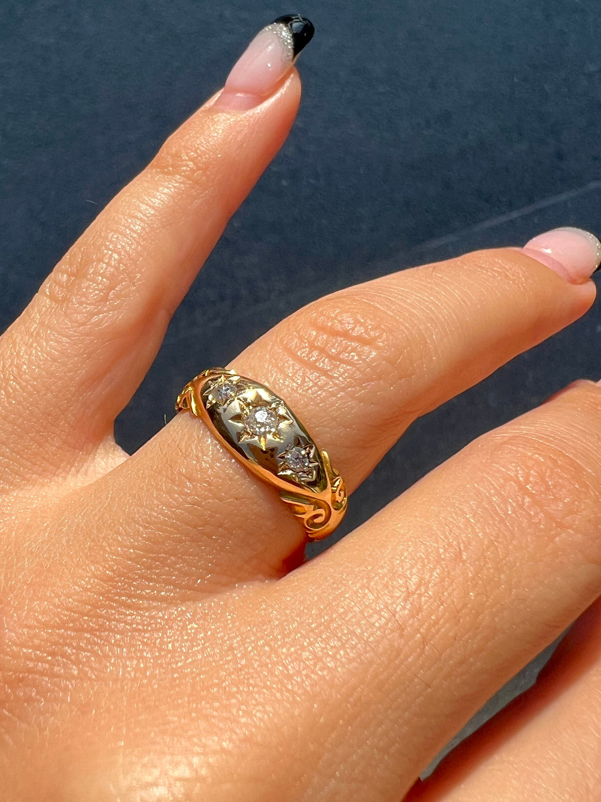 Antique Diamond Trilogy Starburst Ring