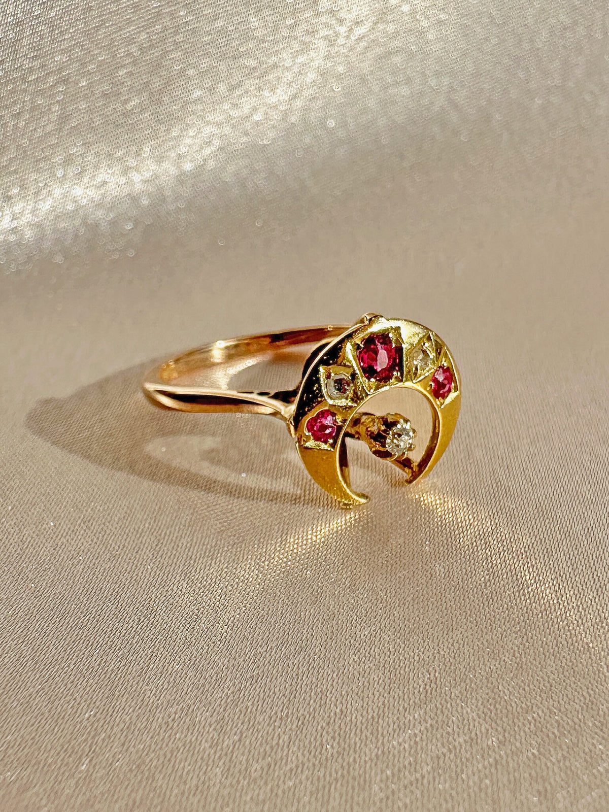 Vintage Ruby Diamond Moon Star Ring 1977