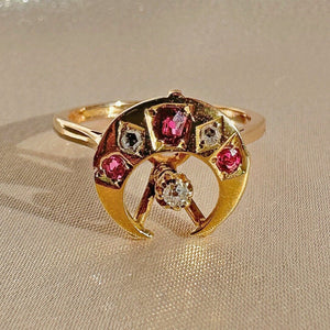 Vintage Ruby Diamond Moon Star Ring 1977