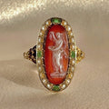Antique Carnelian Emerald Pearl Cameo Ring