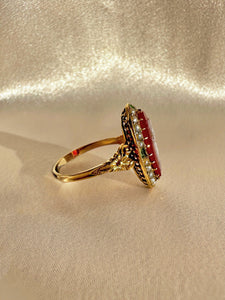 Antique Carnelian Emerald Pearl Cameo Ring