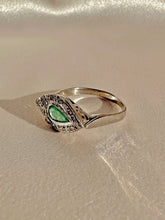 Load image into Gallery viewer, Vintage Palladium Emerald Diamond Pear East West Ring
