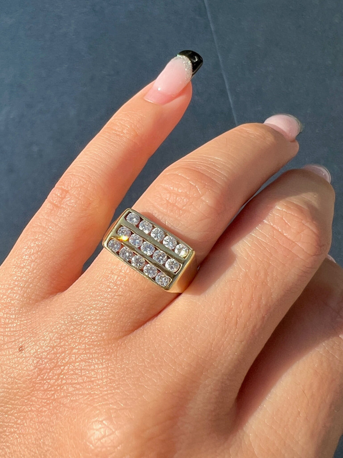 Vintage Diamond Pave Row Signet Ring