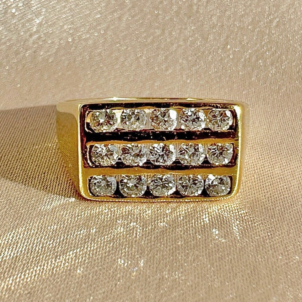 Vintage Diamond Pave Row Signet Ring
