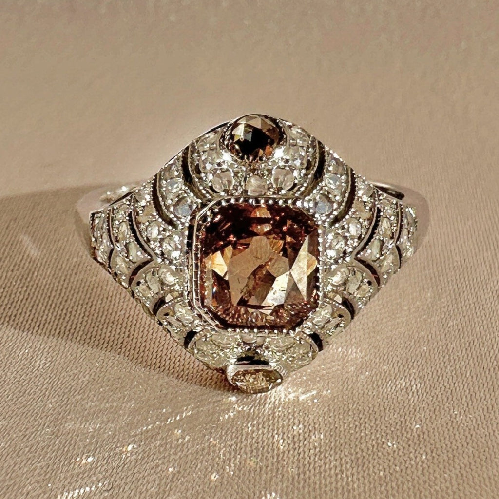 Vintage Choco Diamond Deco Ring 1.52 CTW