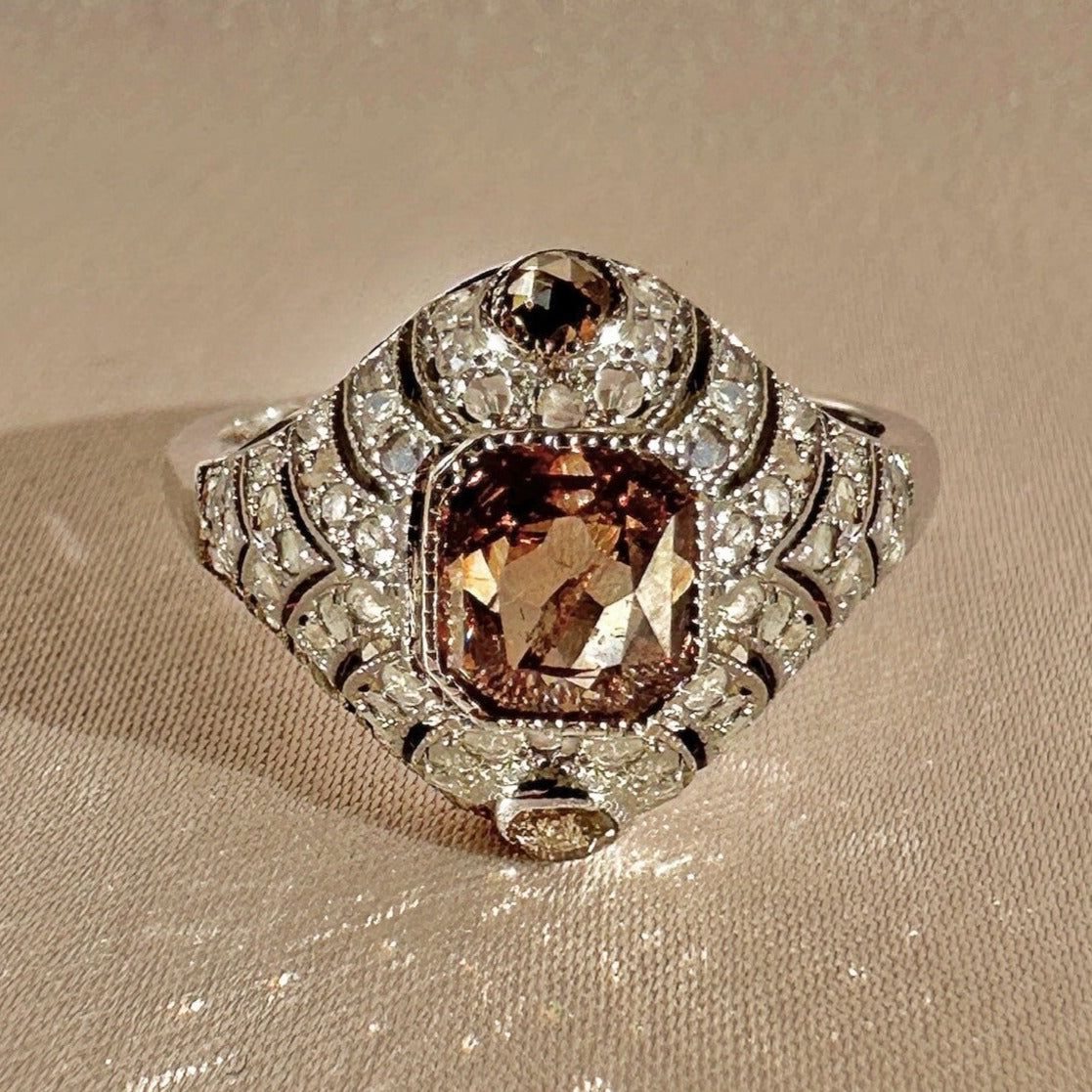 Vintage Choco Diamond Deco Ring 1.52 CTW