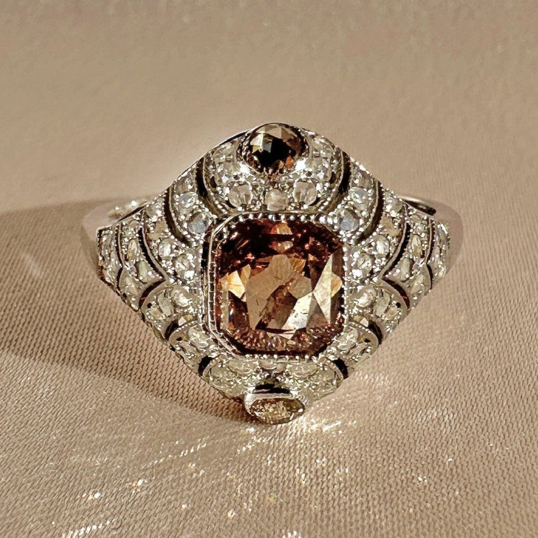 Vintage Chocolate Diamond Deco Ring 1.52 CTW