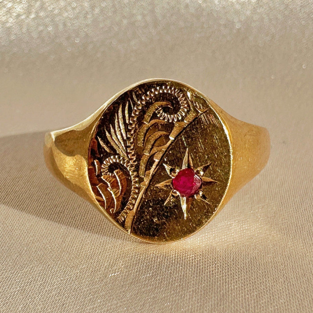 Vintage Ruby Filigree Starburst Signet Ring