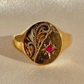 Vintage Ruby Filigree Starburst Signet Ring