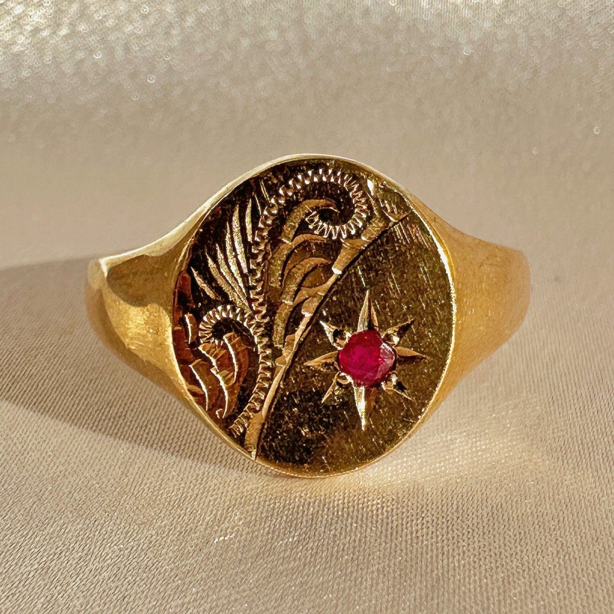 Vintage Ruby Filigree Starburst Signet Ring
