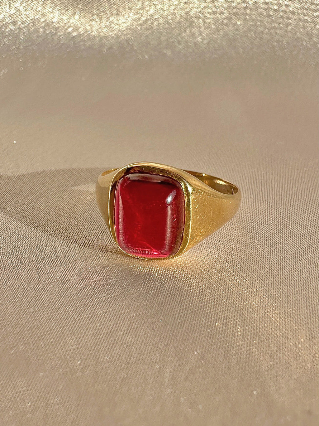 Antique Synth Ruby Cabochon Signet Ring