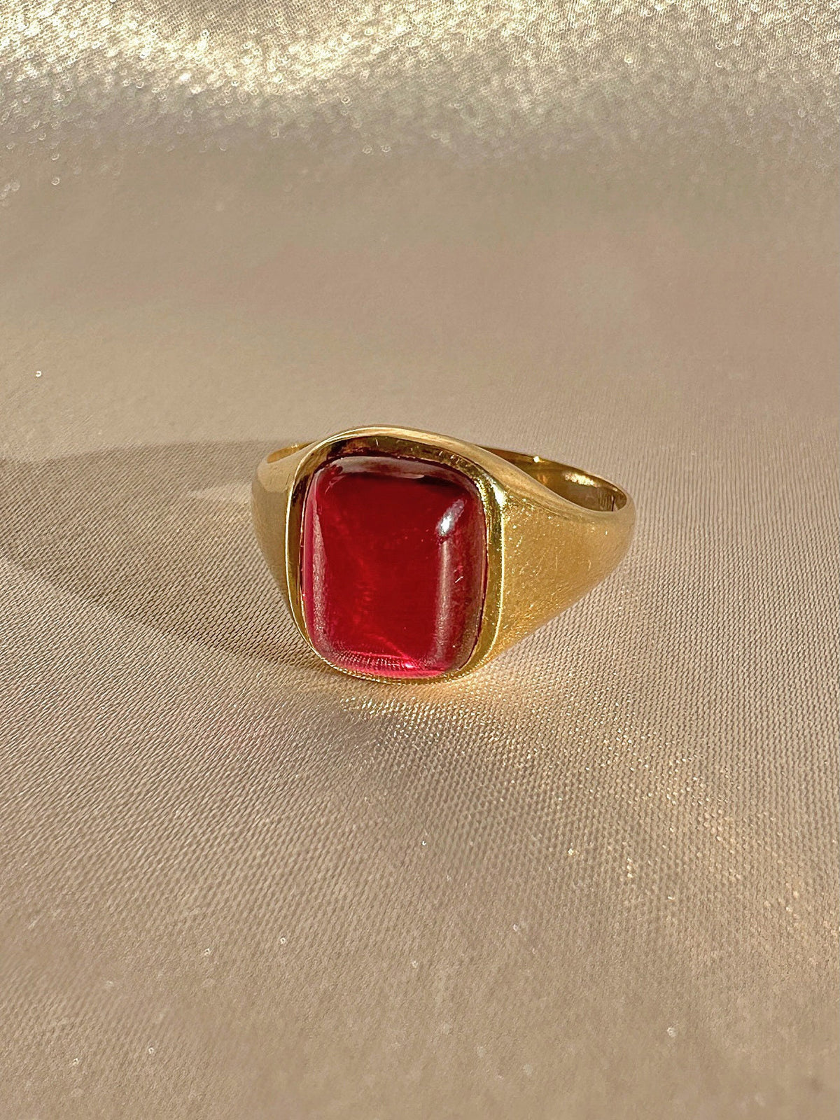 Antique Synth Ruby Cabochon Signet Ring