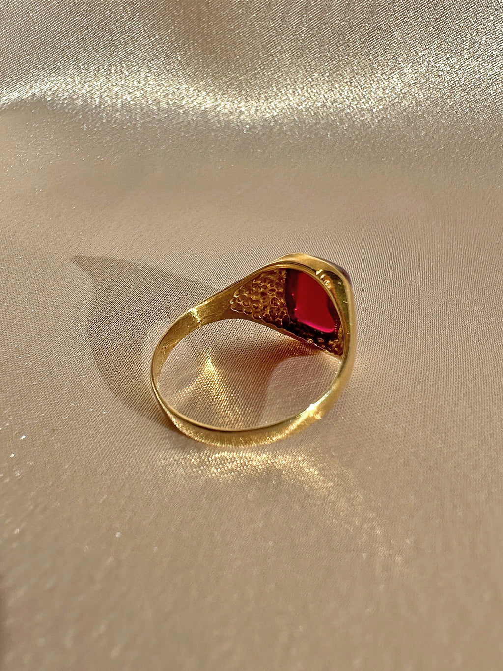 Antique Synth Ruby Cabochon Signet Ring
