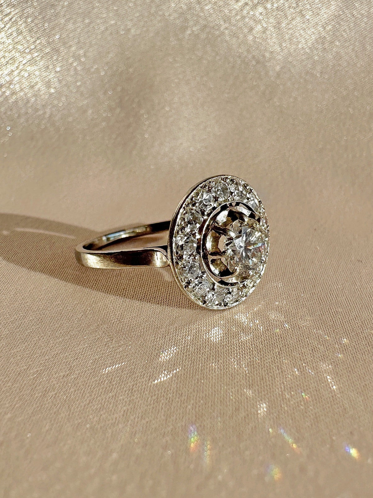 Antique French Diamond Halo Transitional Ring 1930s